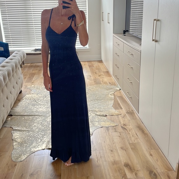 Juicy Couture Dresses & Skirts - Juicy Couture Navy Blue Adjustable Racerback Tie Ruffle Maxi Sun Dress Petite